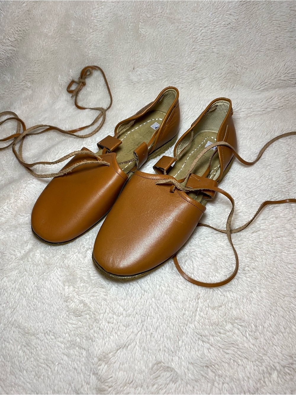 EUC Classic Leather Sole Lace-Up Flat Ballet Medieval Shoes Renaissance Faire
